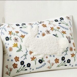 NWOT Pottery Barn Floral Embroidered Pillow with Bunny Design